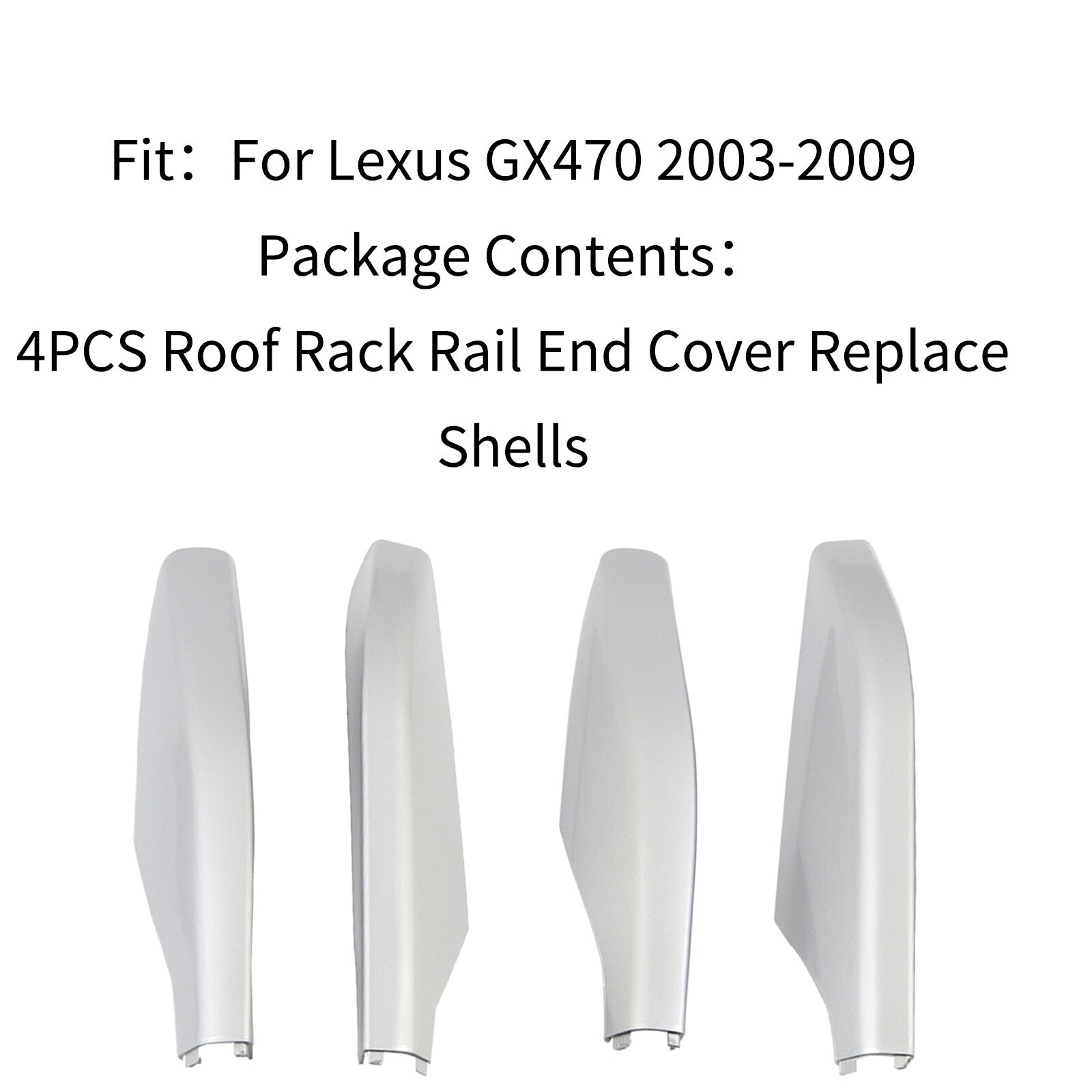 4-Piece Silver Roof Rail End Cap Replacement Housings for Lexus GX470 2003-2009 Q