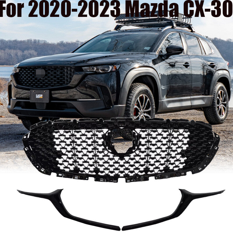 Front Grille And Front Grille Molding Trim For 2020-2023 for Mazda CX-30 Gloss Black n