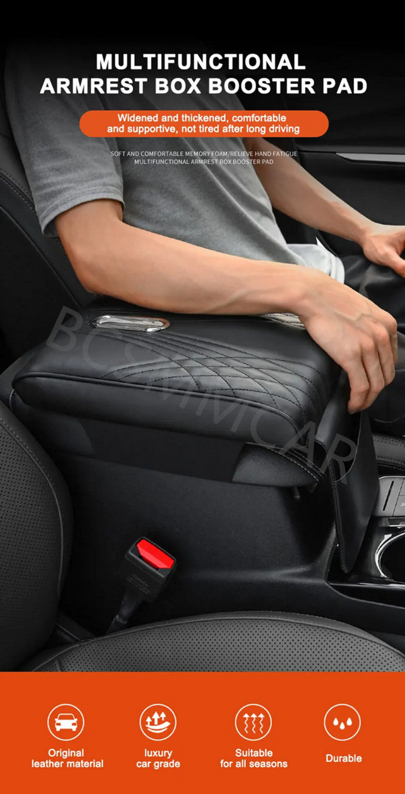 Car Accessories PU Armrest Cushion Cover Center Console Box Pad Protector Black