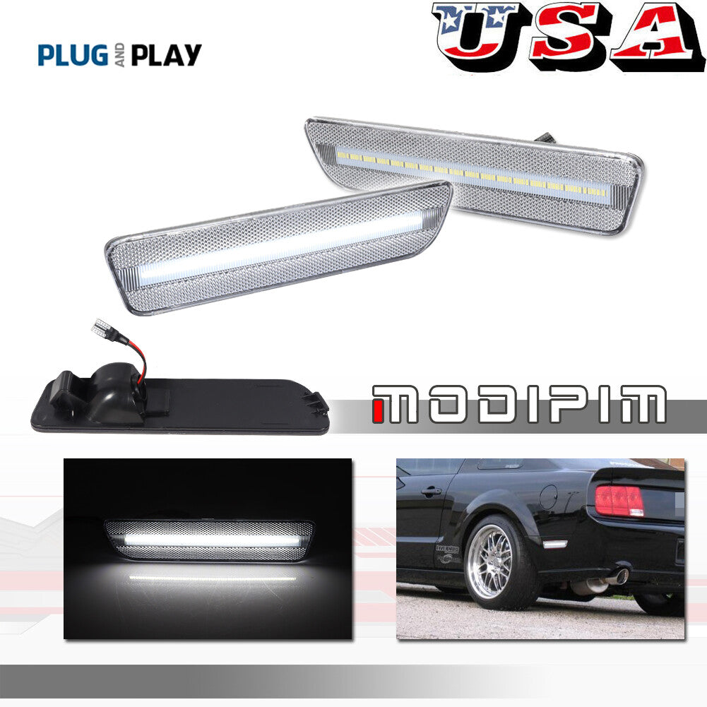 Clear White LED Rear Bumper Side Marker Lights for for Mustang 2005 - 2009 - v