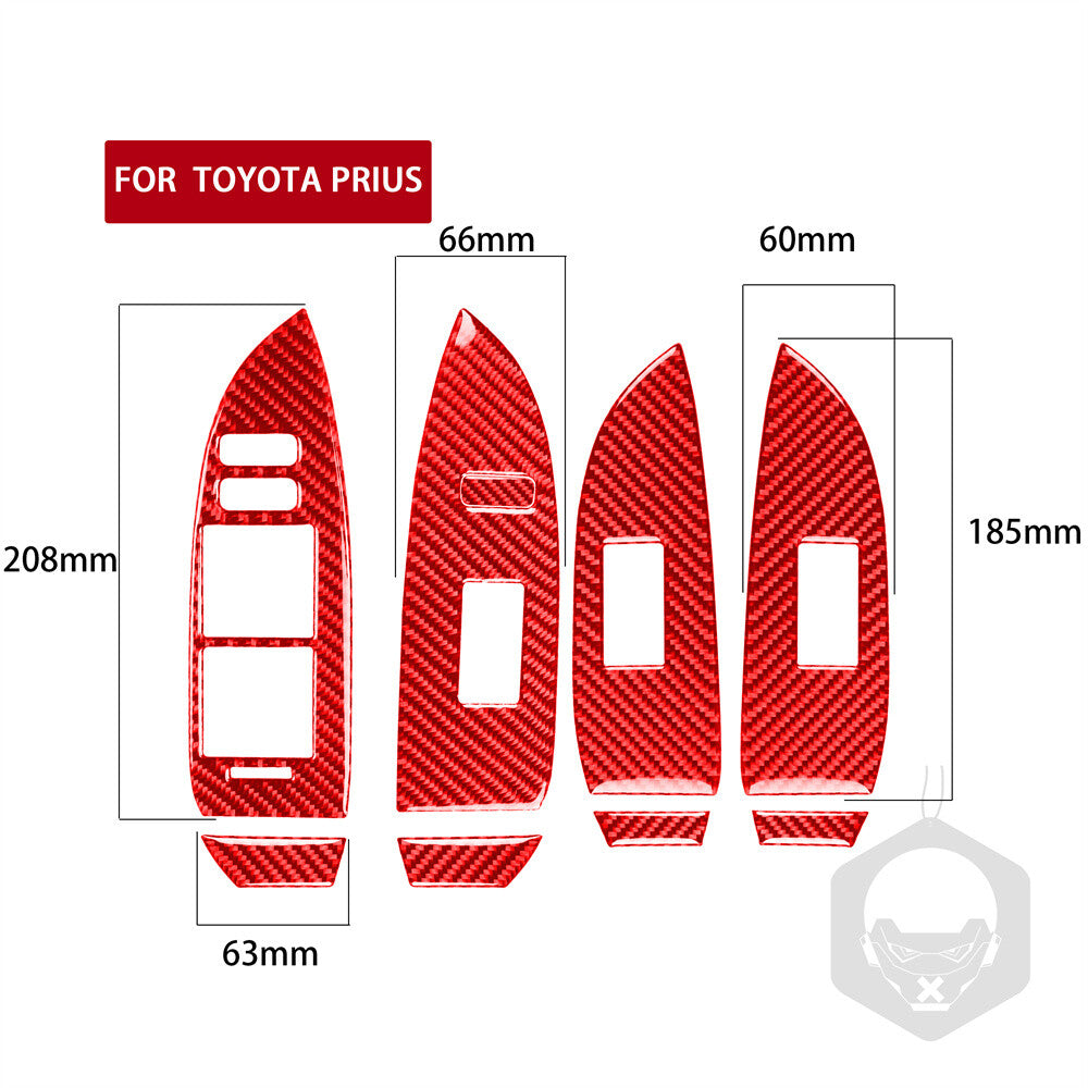 For Toyot@ Prius 2012-2015 RHD Window Lift Switch Button Trim Red Carbon Fiber¡Á8