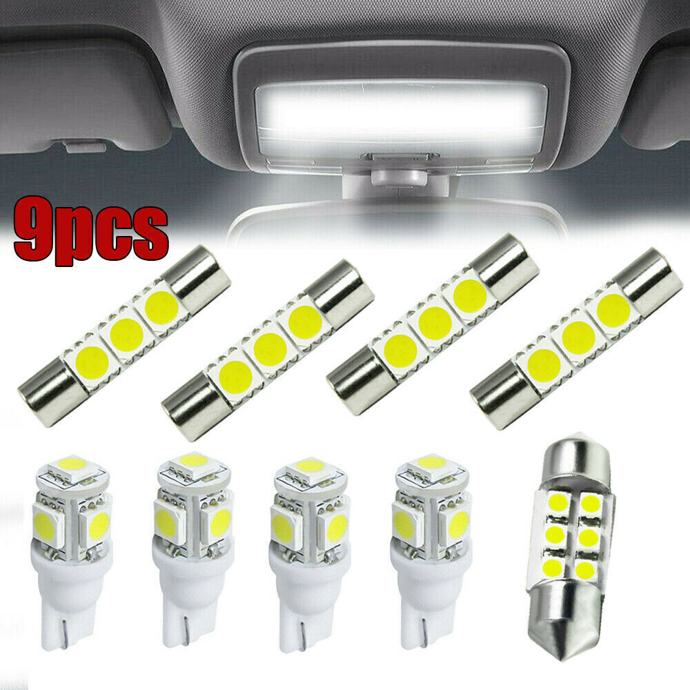 9pcs/set White LED Indoor Lights License Plate Lighting Card Dome Lamp