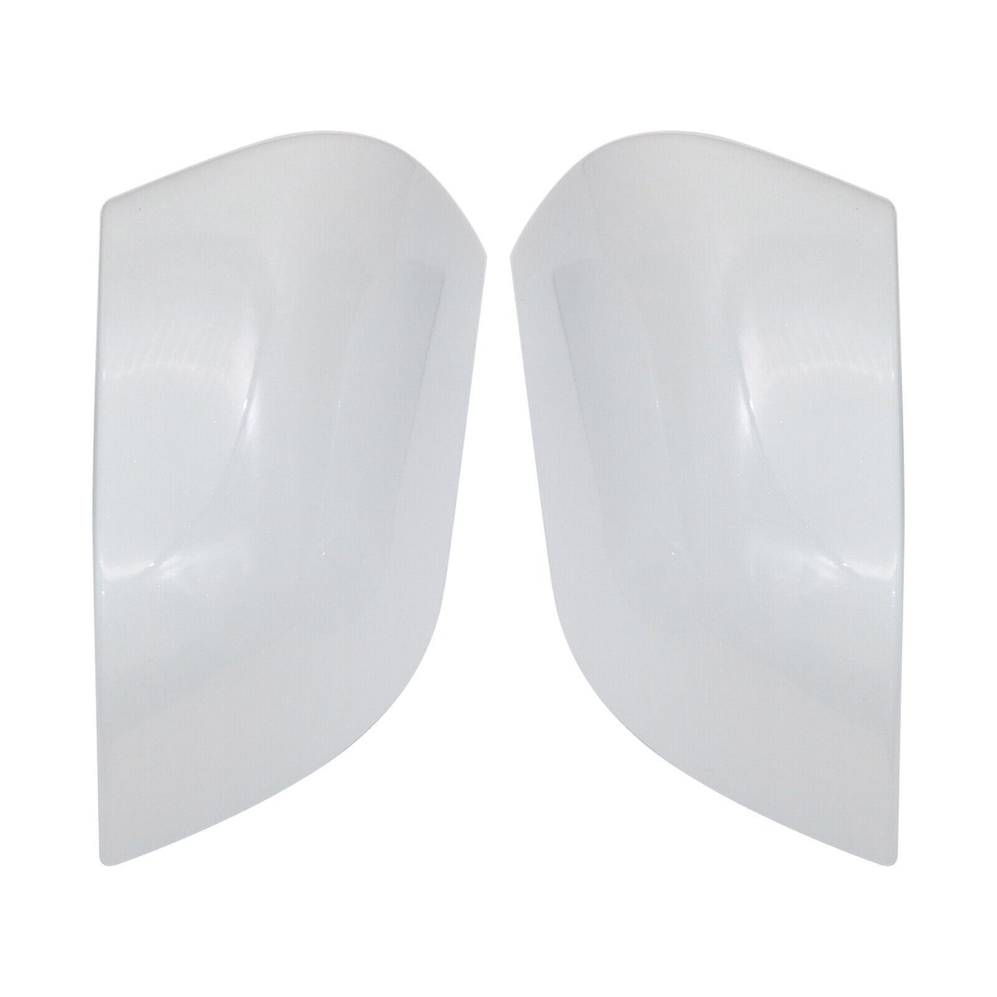 A pair of pearl white rearview mirror caps/skull caps for Model 3. n