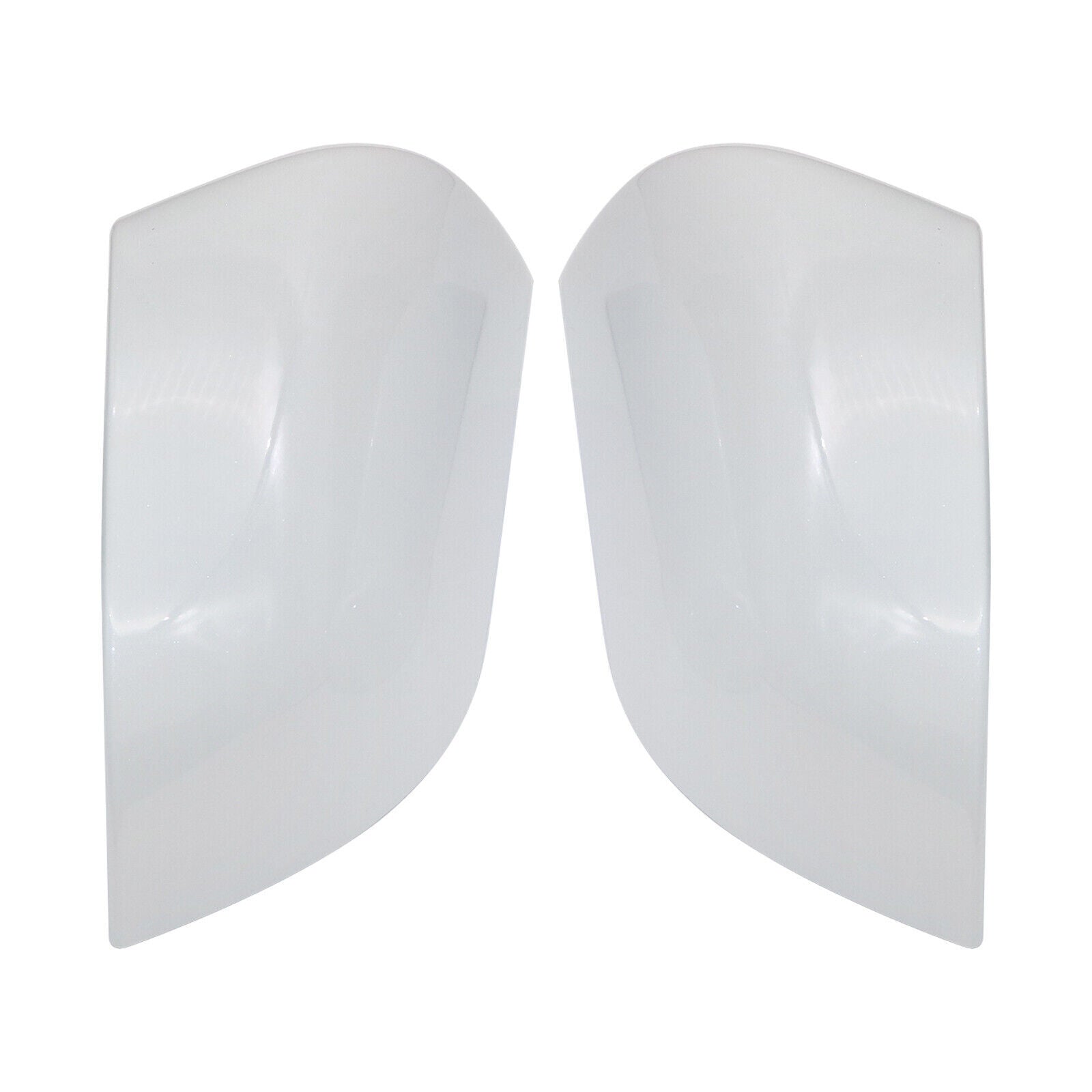 A pair of pearl white rearview mirror caps/skull caps for Model 3. n