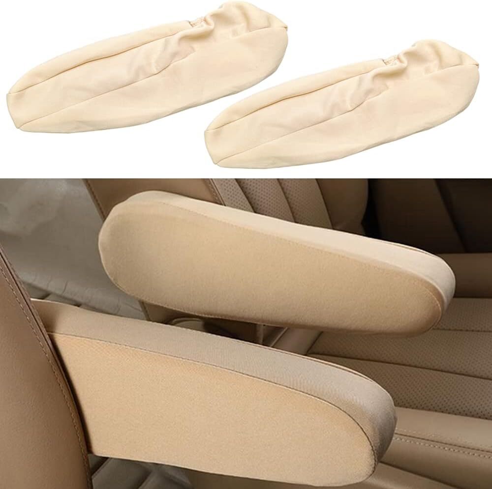 1 Pair Elastic Cloth Fabric Armrest Cover Universal for Car Auto Truck SUV Beige