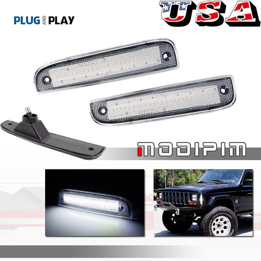 Clear Lens Side Marker Corner LED White Parking Lights for 1997-01 for Jeep Cherokee - v