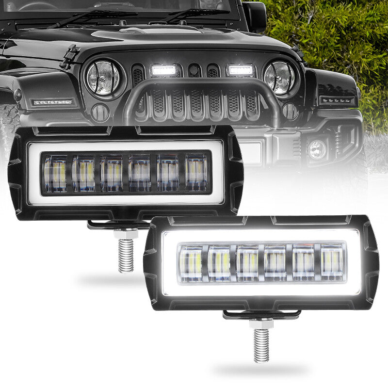2X 5inch LED Work Driving Light Bar White Halo DRL Fog Pods Offroad SUV ATV US