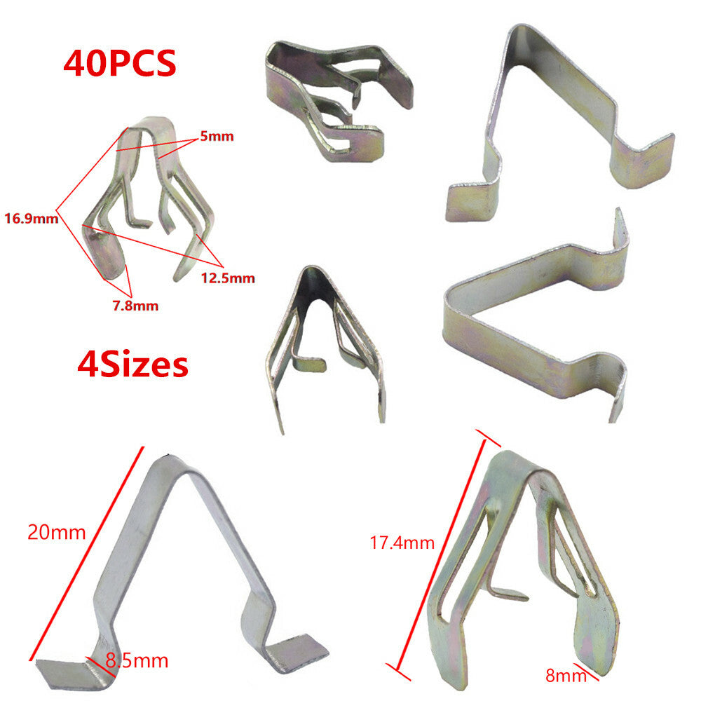 40-piece pack of metal rivets for car interior dashboard panel trim clips and fasteners in 4 sizes n