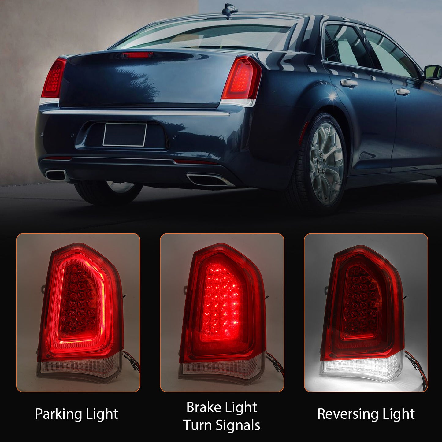 Passenger Fits 2015-2023 for for CHRysler 300 for CHRome Trim Full LED Tail Light Brake - v