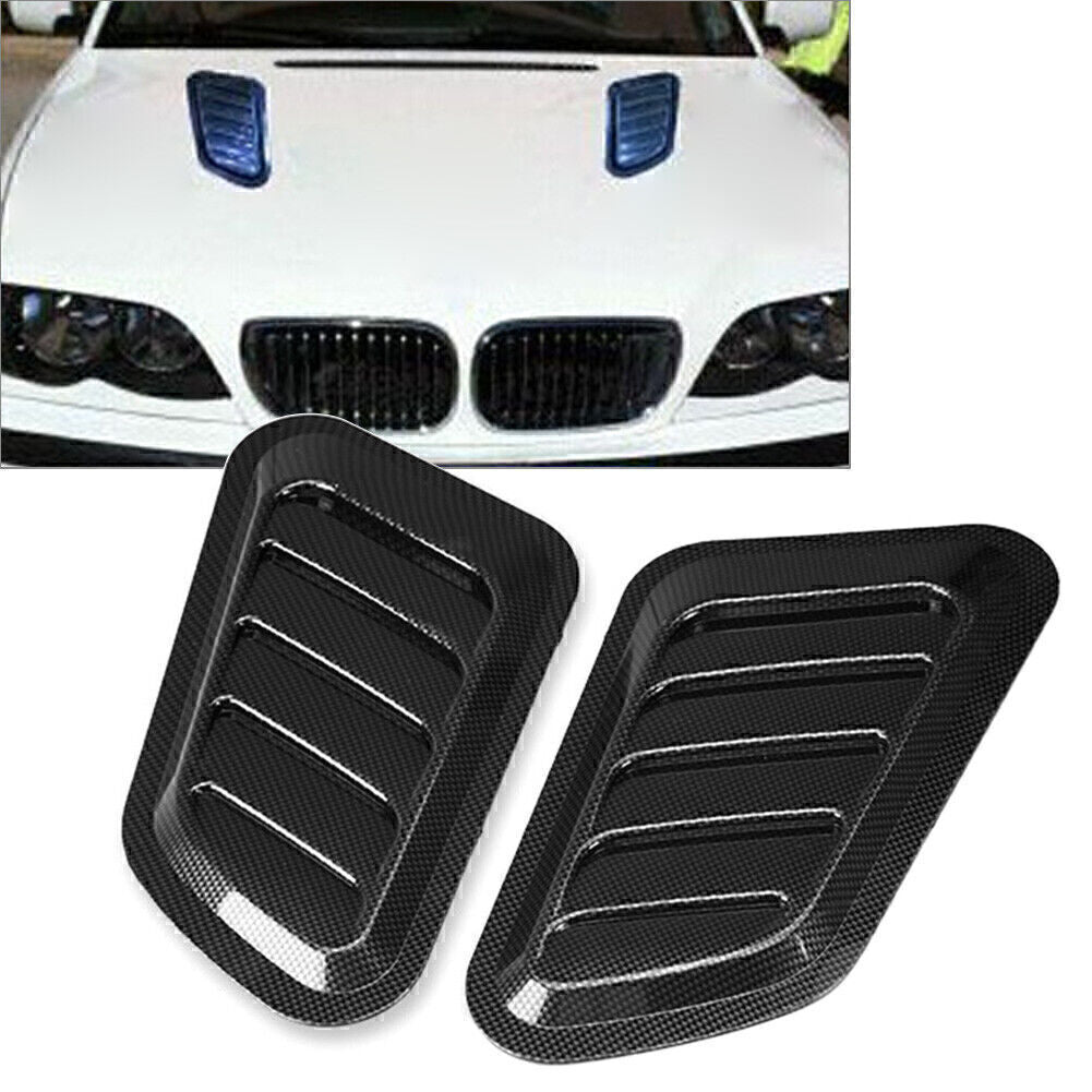 2x Universal Carbon Look Decorative Air Flow Intake Hood Scoop Vent Bonnet Cover