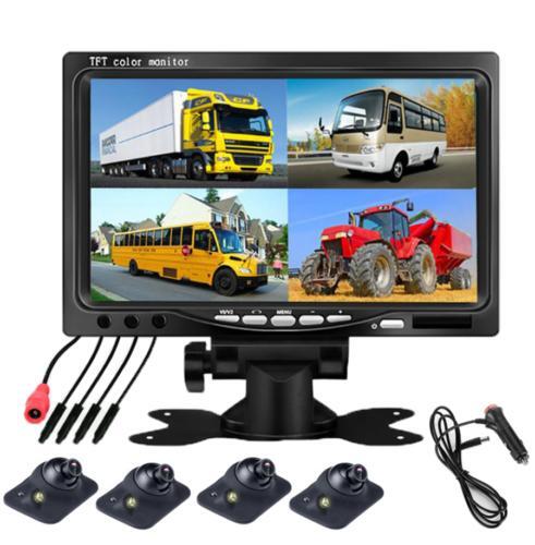 LCD car reverse high-definition display with 4 split screens, 4 AV inputs, and a 170° adjustable camera. n