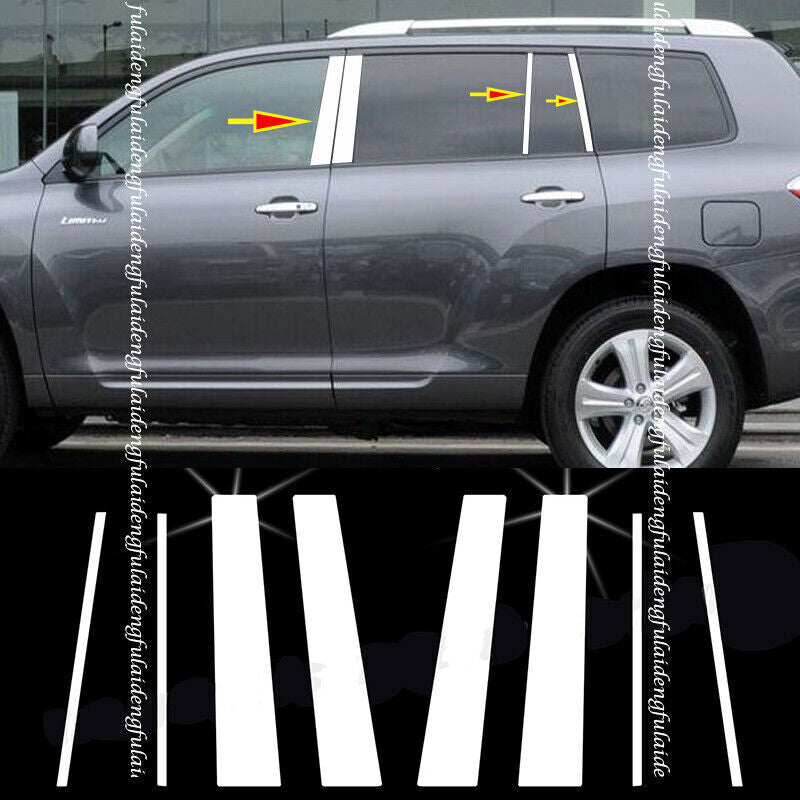 Chrome Pillar Posts for Toyota Highlander 2008-2013 8pc Set Door Trim Cover Kit