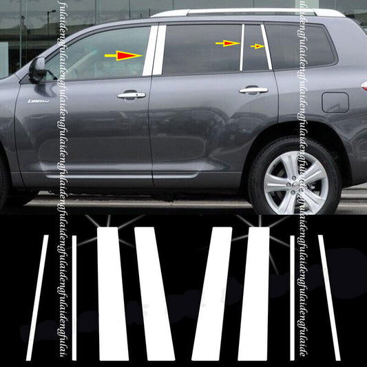 Chrome Pillar Posts for Toyota Highlander 2008-2013 8pc Set Door Trim Cover Kit