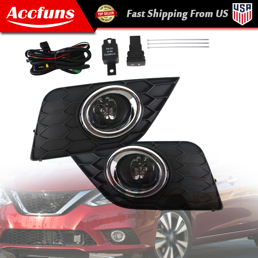 Front bumper fog light kit with wiring switch for 2016-2019 Sentra LH+RH- n