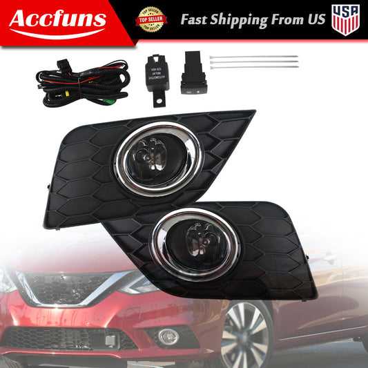 Front bumper fog light kit with wiring switch for 2016-2019 Sentra LH+RH- n
