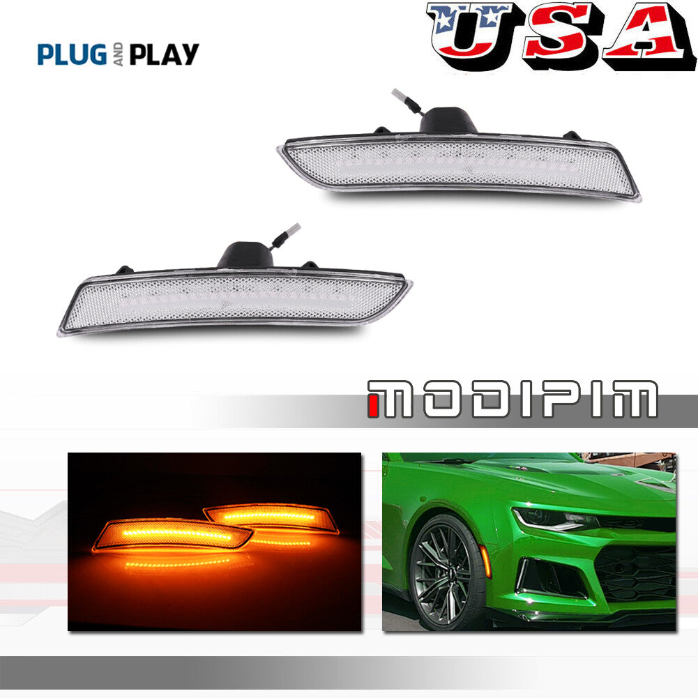 for Camaro 2016 - 2023 Clear Lens Amber LED Front Side Marker Light Kit - v