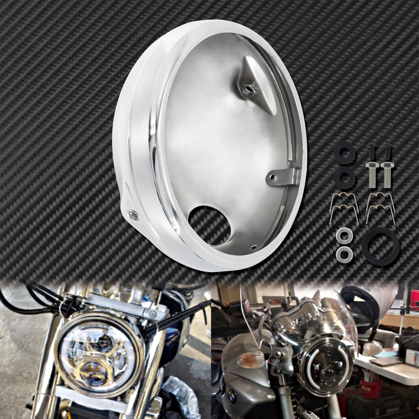 7'' Chrome Headlight Housing Cover Light Bulb Bucket Shell Fit for Harley Dyna Q