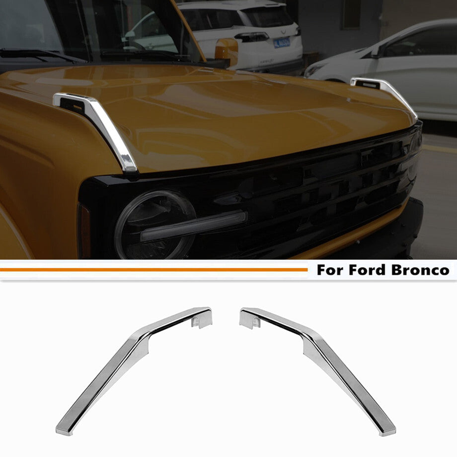 For 2021-2024 Bronco ABS Chrome Exterior Front Engine Hood Hinge Trim Cover v