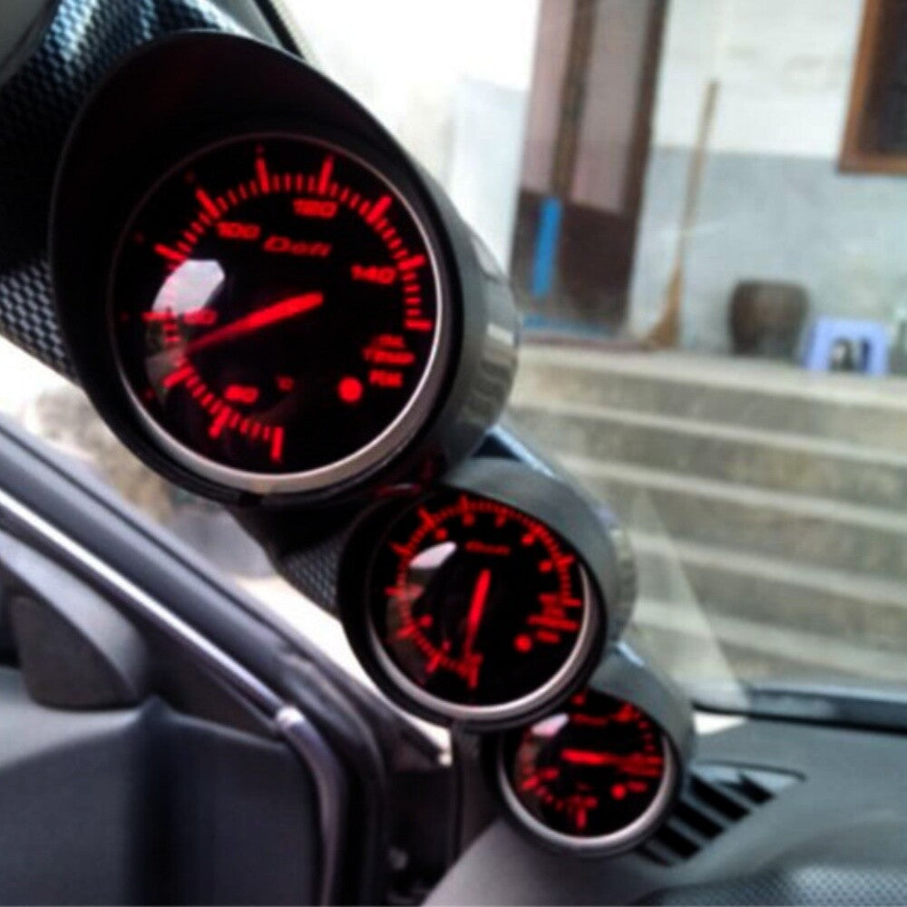 2 52MM Car Carbon Fiber Look Pillar 3 Hole Triple Gauge Meter Mount Holder Pod