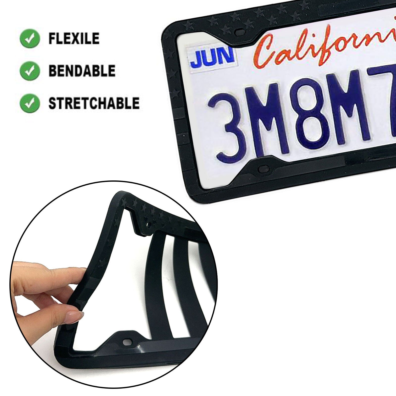 1-Piece Black American Flag License Plate Frame Cover Bracket - Universal n