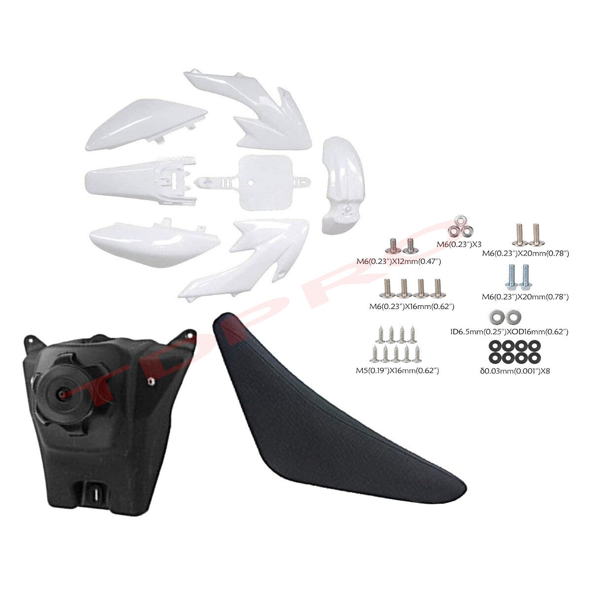 Plastic mudguard kit, fuel tank for seat for CRF50 XR50, Taodao 125cc, 110cc Pit bicycles