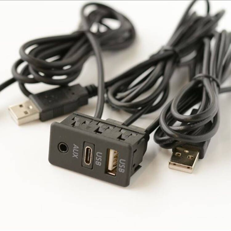 AUX Type C USB Port Panel USB Extension Cable Adapter 150CM Car Dash Flush Mount