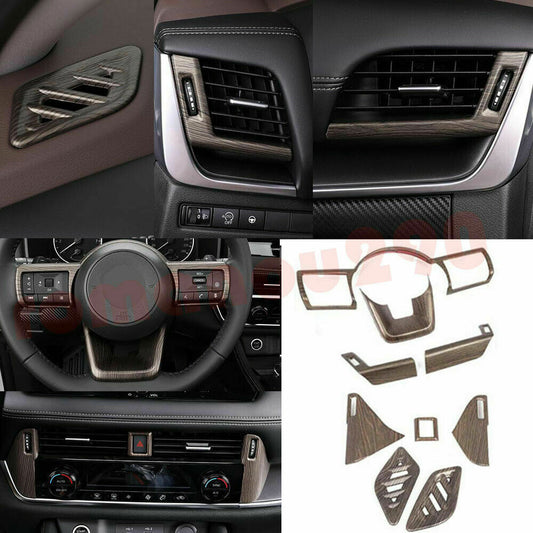 9 for Nissan Rogue 2021-2023 Wood Grain ABS Inner Dashboard Decor Kit Cover Trim