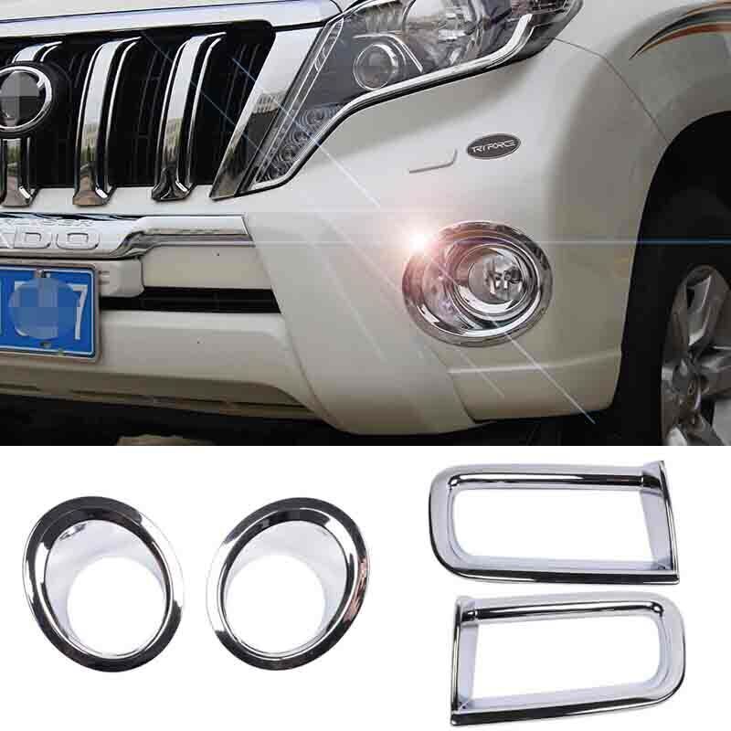 Chrome Front&Rear Bumper Fog Light Lamp Cover Trim 4P for Toyota Prado 2014-2017