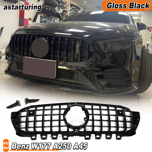 for Mercedes-Benz A-Class W177 A250 A45 2019-23 Gloss Black Front Bumper Grille