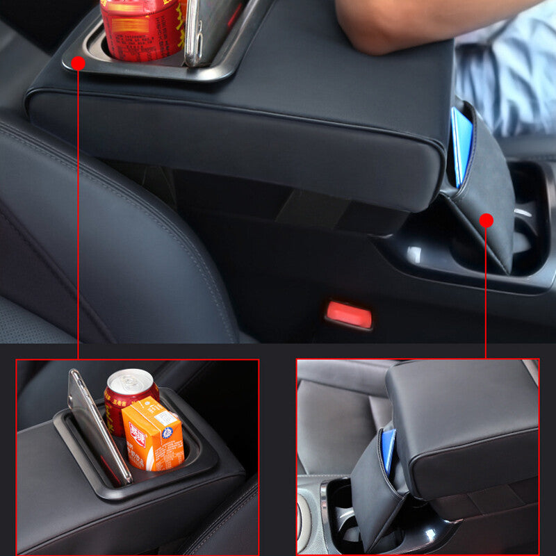 Car armrest cushion, center console cover, rear for seat cup holder, black - n