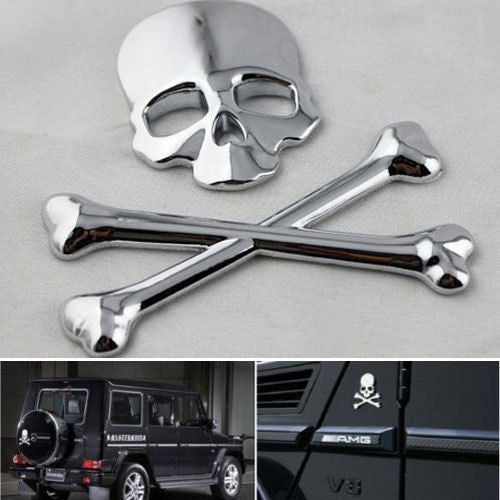 Skull Bone Devil 3D Chrome Motorcycle Car Emblem Badge Logo Decal Metal Sticker Q