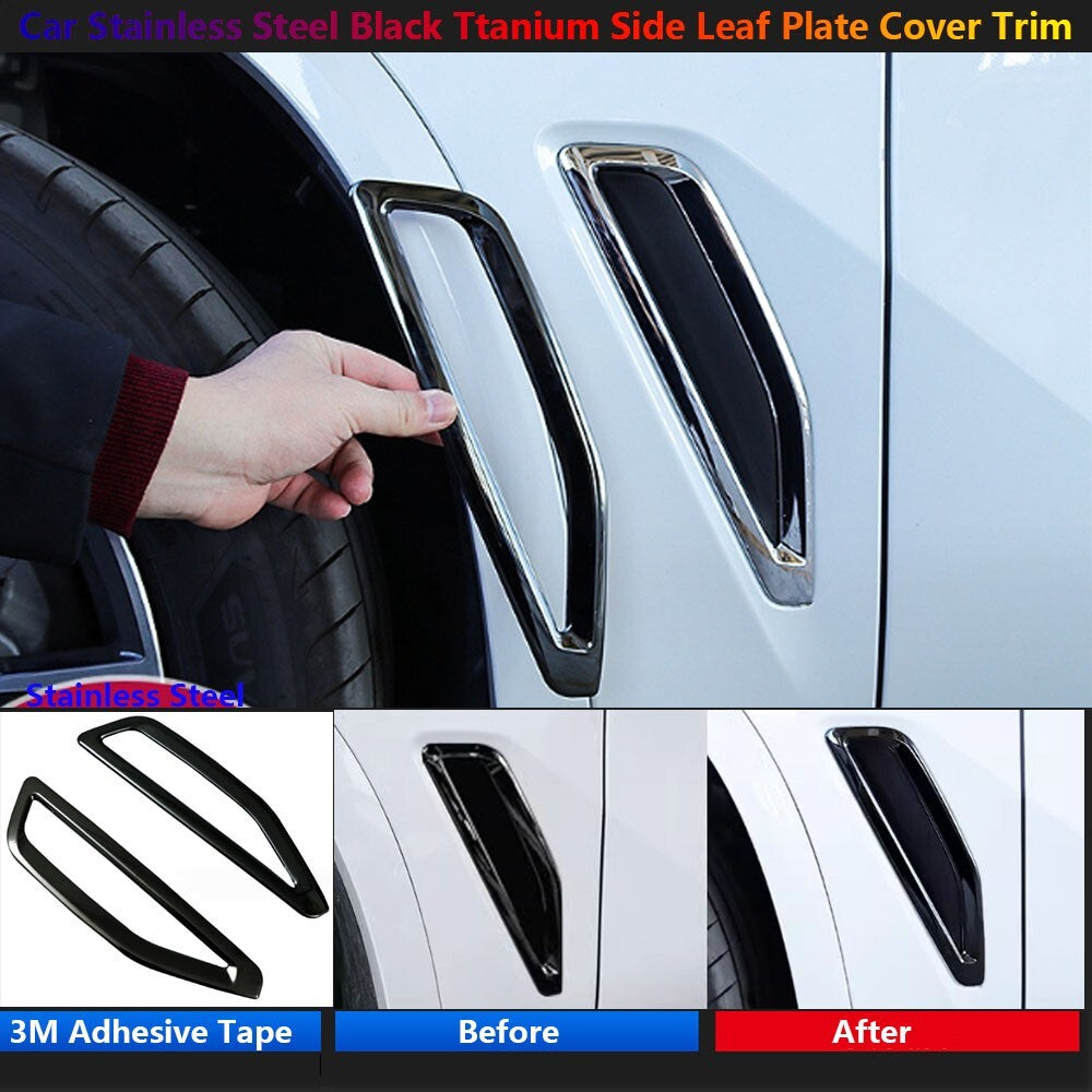 2x Black Stainless Car Side Fender Air Vent Cover Trims for BMW X5 G05 2019-2022