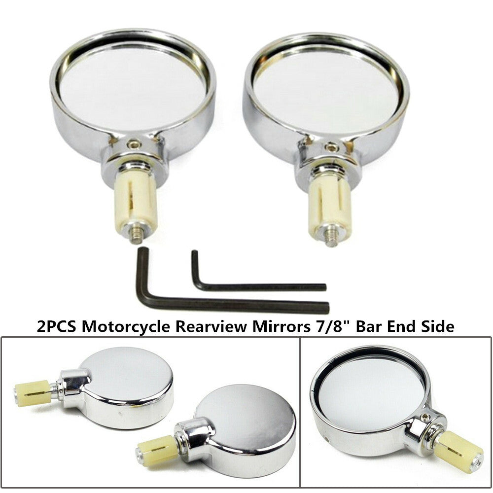 2 motorcycle side mirrors, 7/8 inch, 22mm, silver on the handlebar side - n