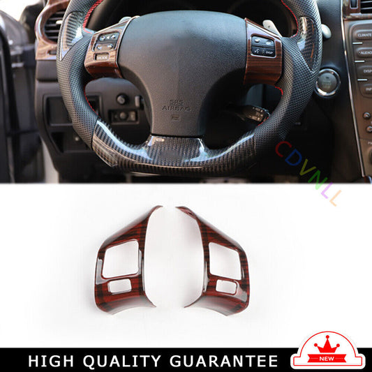 Car Inner Steering Wheel Button Frame Trim 2 Fit for Lexus IS 2006-11 Red Wood