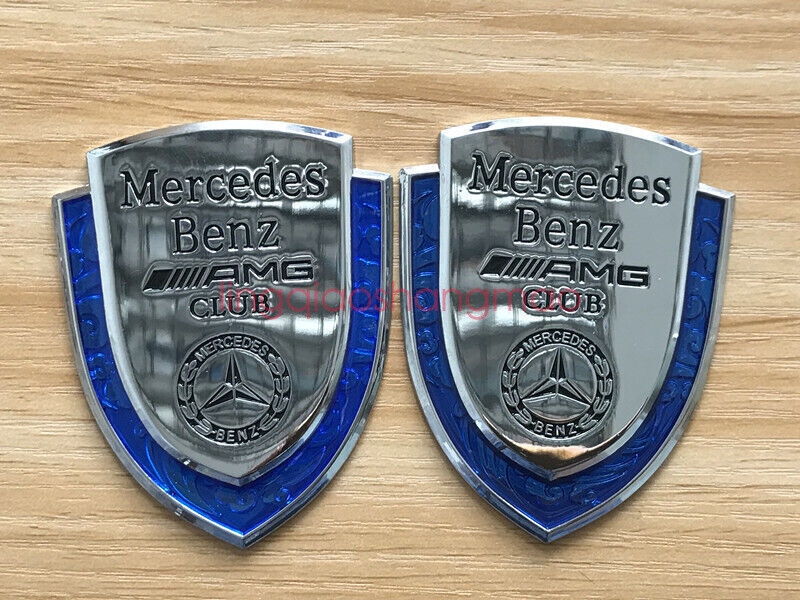 2pc Chrome /Blue Metal Car Emblem Sticker Side Skirts Badge for Mercedes