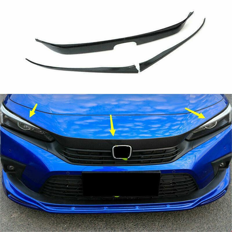 3x for Honda for Civic 2022-23 Carbon fiber ABS Front Grille Lip Molding Cover Trim