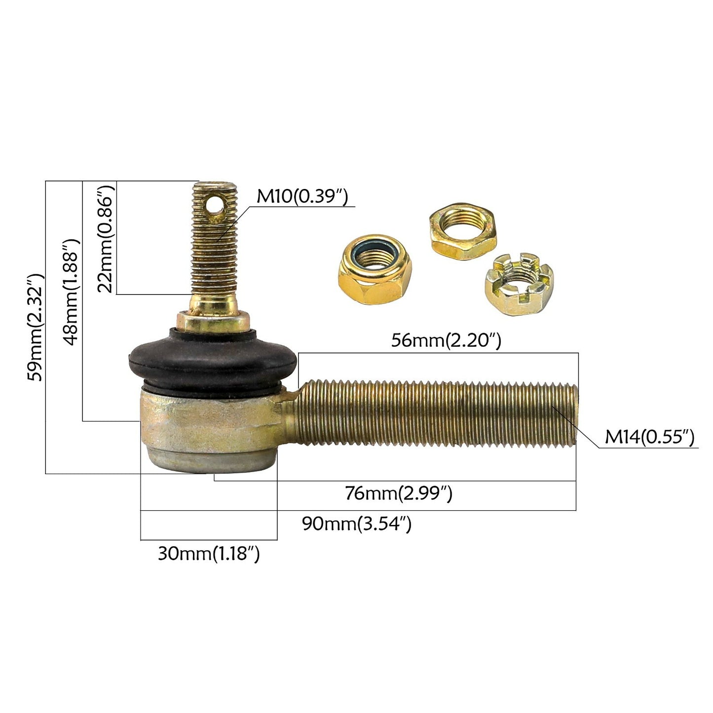4-Piece Set of 10mm Tie Stick End Ball Joints Suitable for All-Terrain Vehicles, Go-Karts, 50/70/90/110cc, 125cc, 150cc
