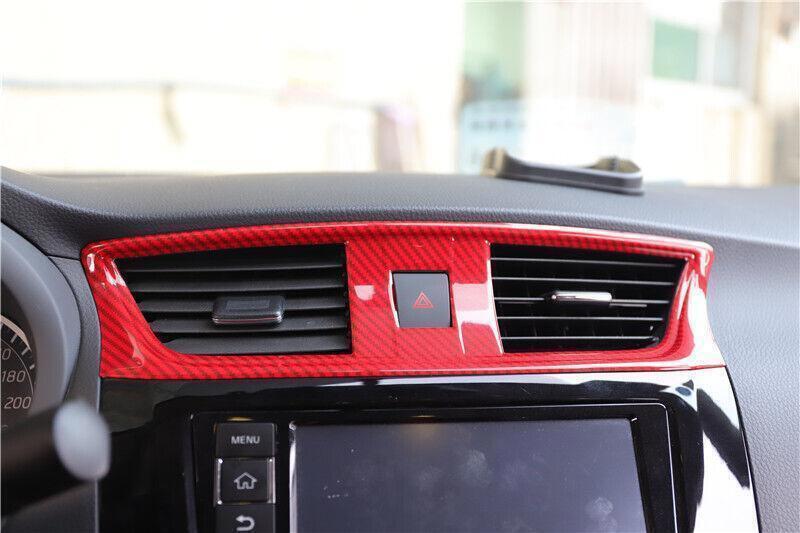 for Nissan Sentra 13-2019 Red Carbon Fiber Console Air Outlet Vent Frame Trim 1X