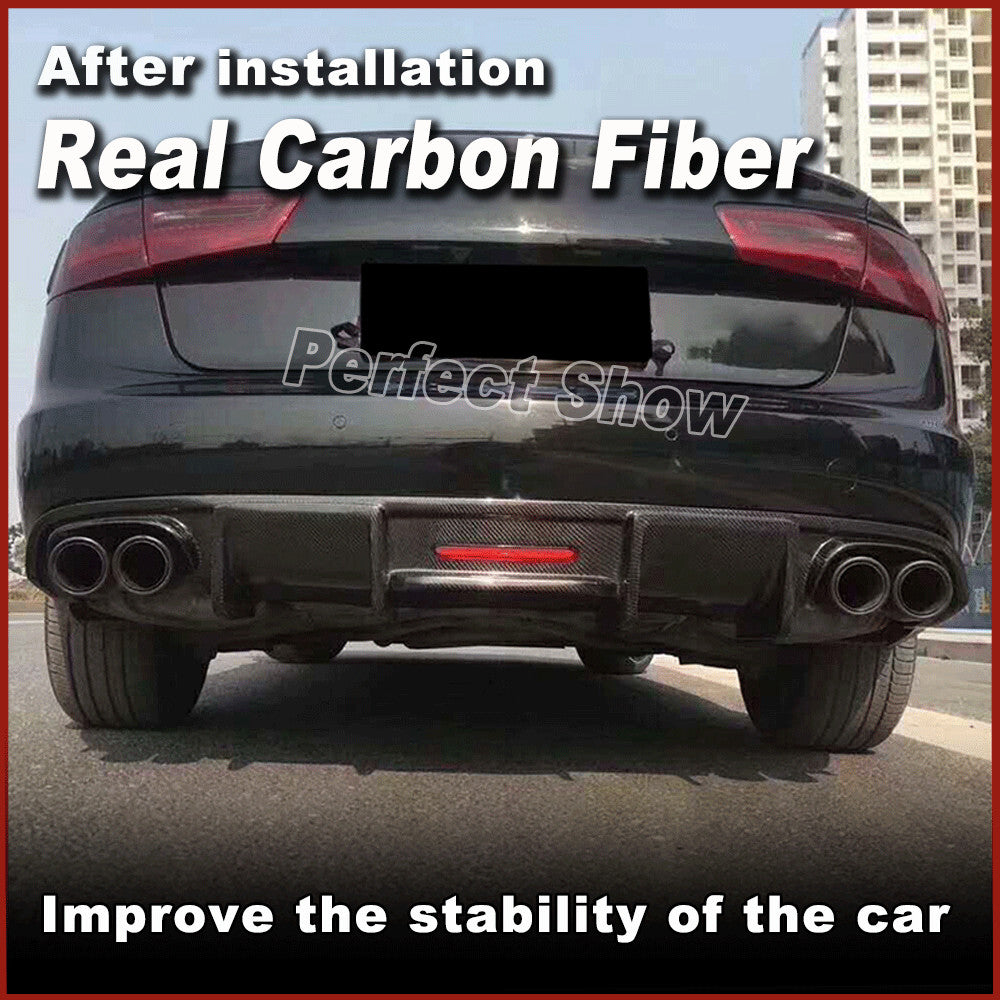 for Audi A6 C7 Sedan 2016-18 REAL Carbon Rear Bumper Diffuser Lip Spoiler W/ LED