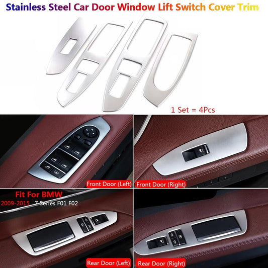 4x Stainless for BMW 7 F07 Car Interior Door Window Lift Switch Panel Cover Trim