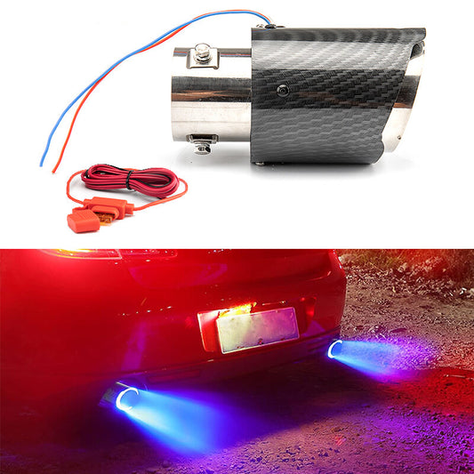 1*Car Exhaust Muffler Tail Pipe Carbon Fiber Blue LED Turbo Throat Straight Edge