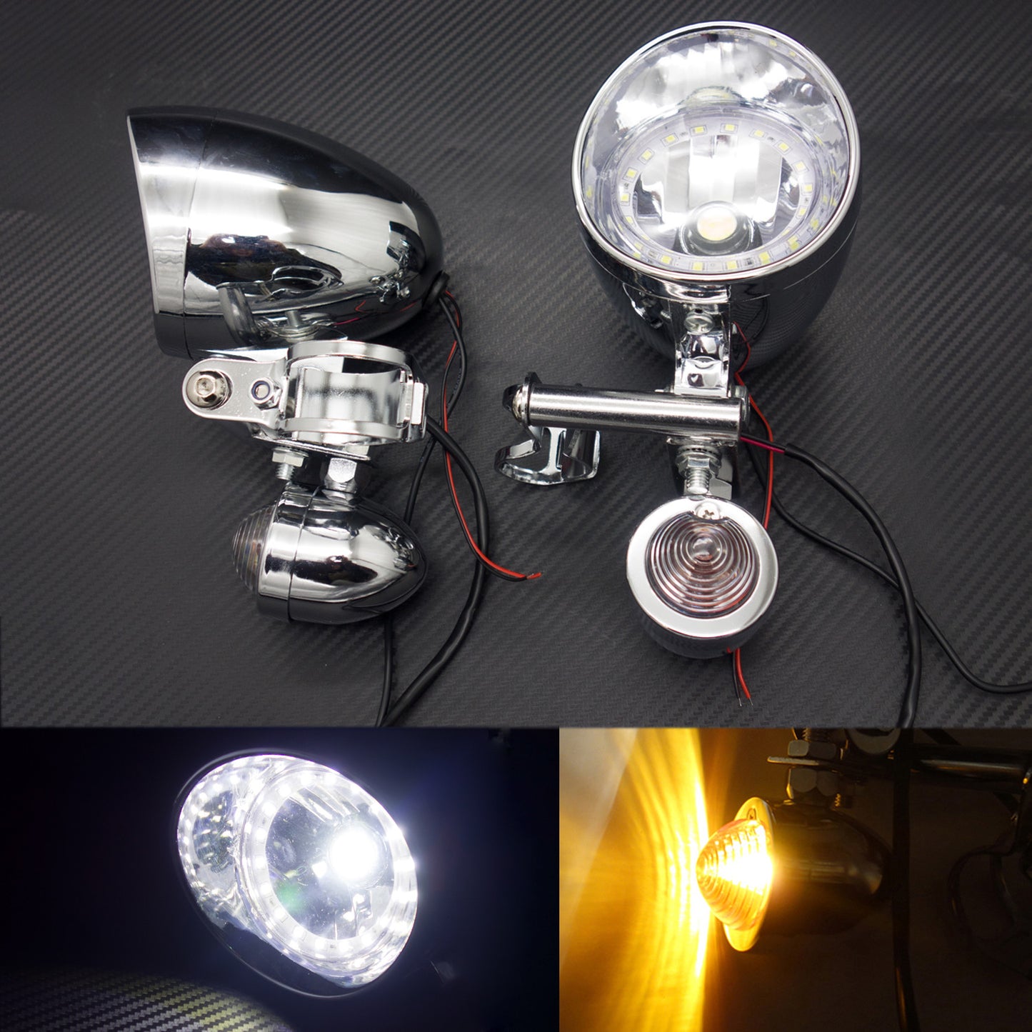 Chrome Bullet Turn Signal LED Driving Spot Fog lights Bar With White Angel Eye Q