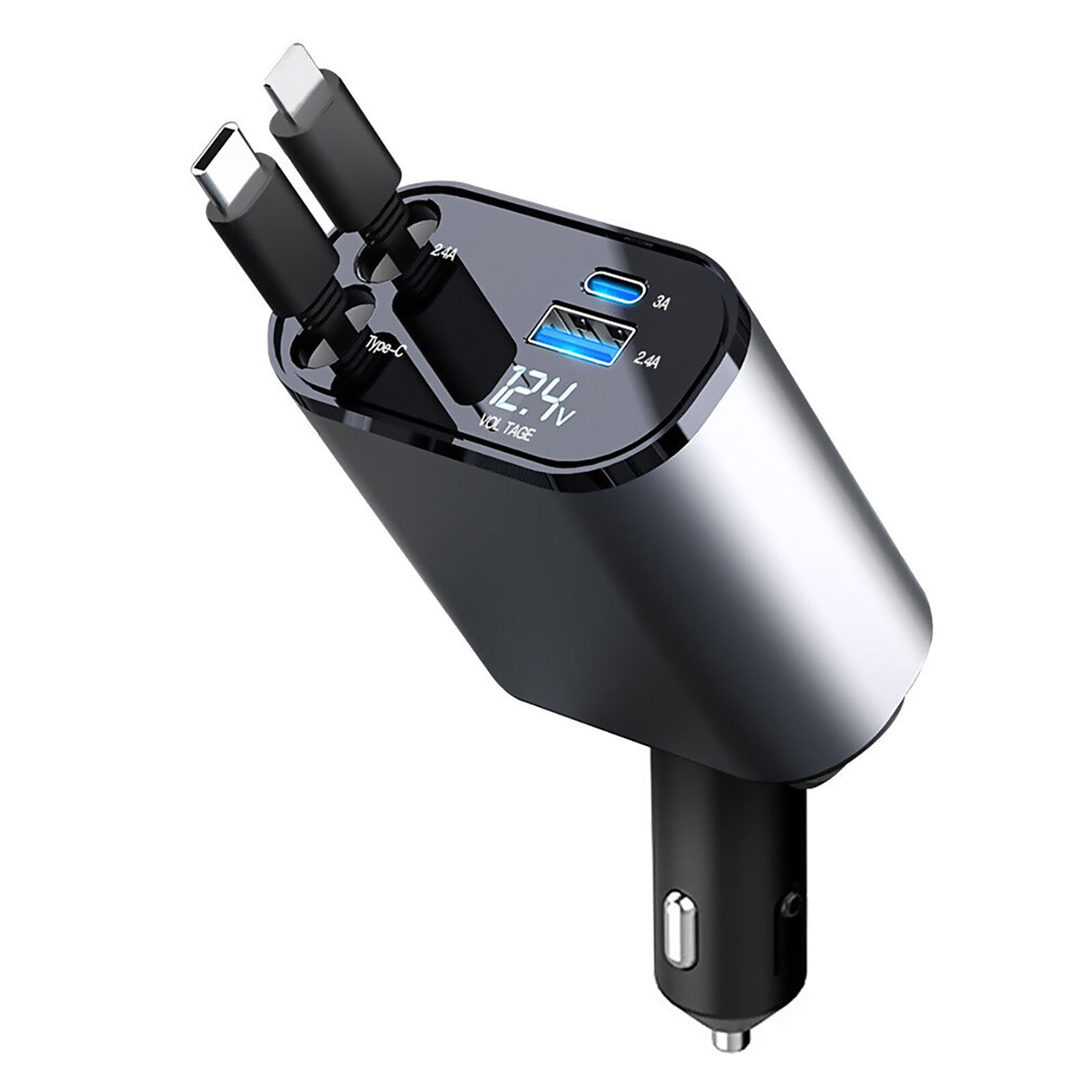 4in1 Retractable Car Charger Cable Dual Ports USB C PD Fast Charging Adapter NEW