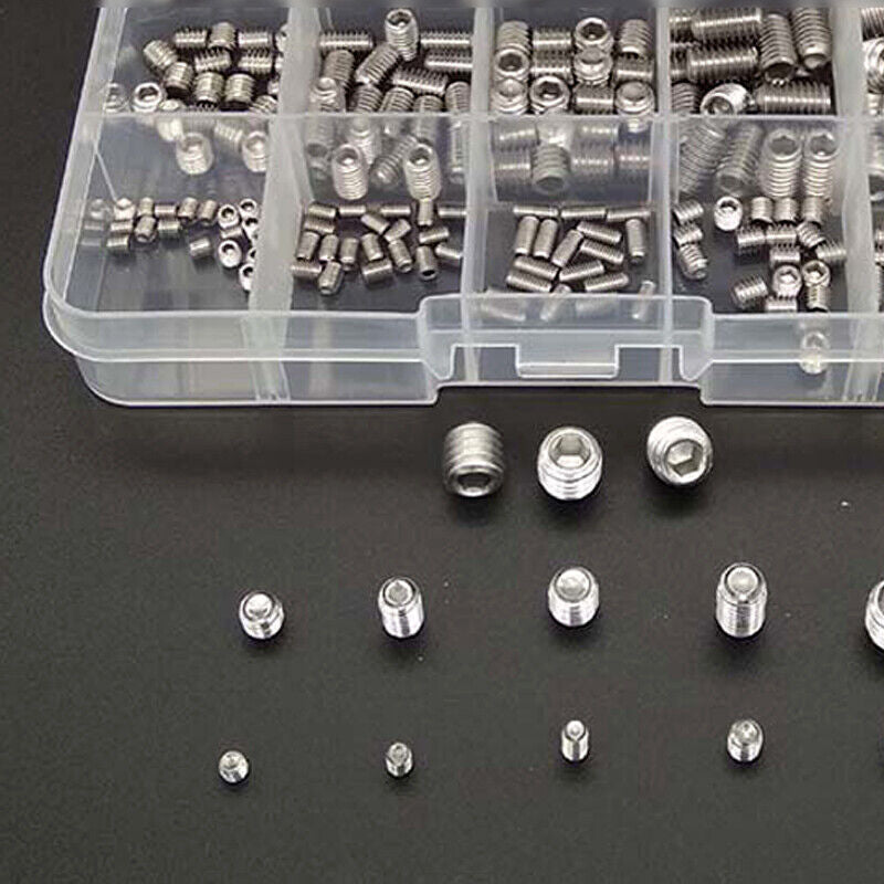 Stainless steel socket hexagonal head set with Grub screws, M4-M6 grade, box included. n