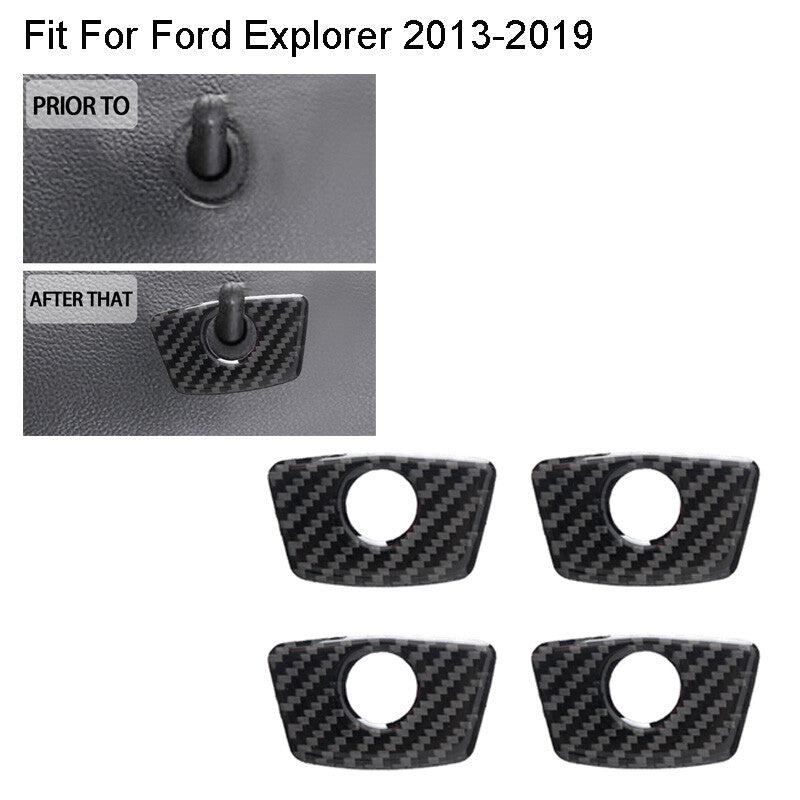 Carbon Fiber Door Lock Panel Decoration Cover Trim for Ford Explorer 2013-2019