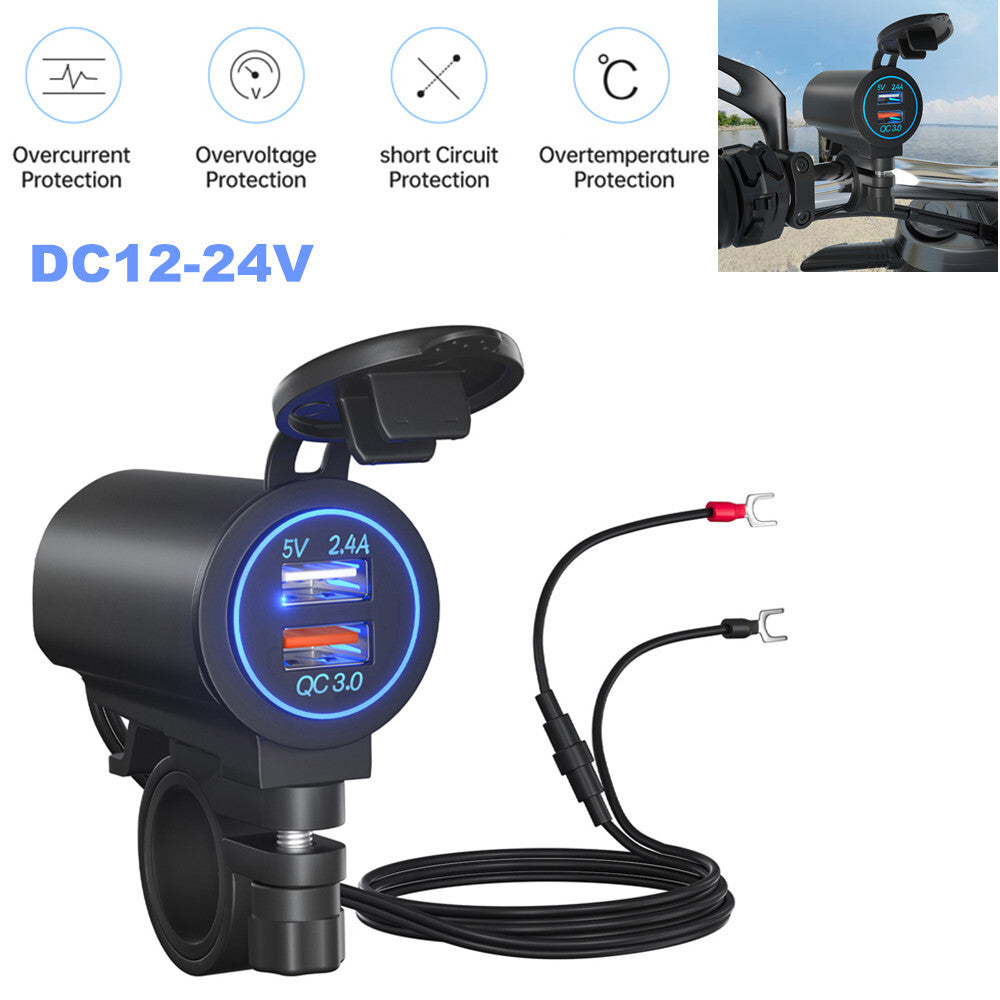 DC12-24V Dual USB Mobile Phone Charger Voltage Meter Motorcycle Fast Charger Socket - n
