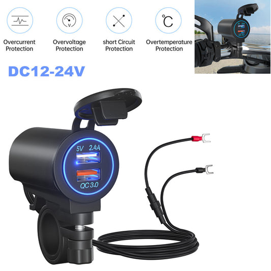 DC12-24V Dual USB Mobile Phone Charger Voltage Meter Motorcycle Fast Charger Socket - n