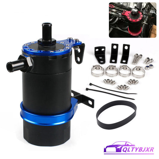Round Oil Tank Baffled Aluminum Oil Catch Can Resevoir Tank Kit Car Racing Blue