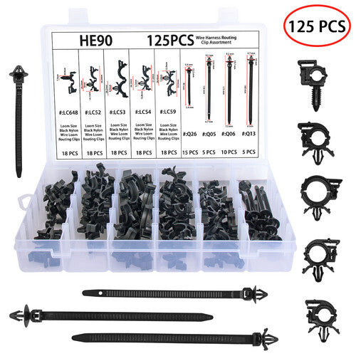125-piece pack of automotive molding wire harness braided wiring clips, mudguard flashing panels, blind rivets