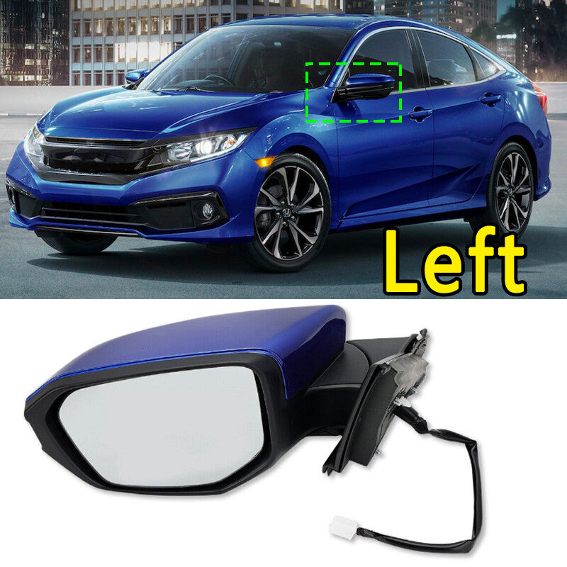 for Honda for Civic 2016-2021 Left Side Mirror Manual Fold Blue Replacement